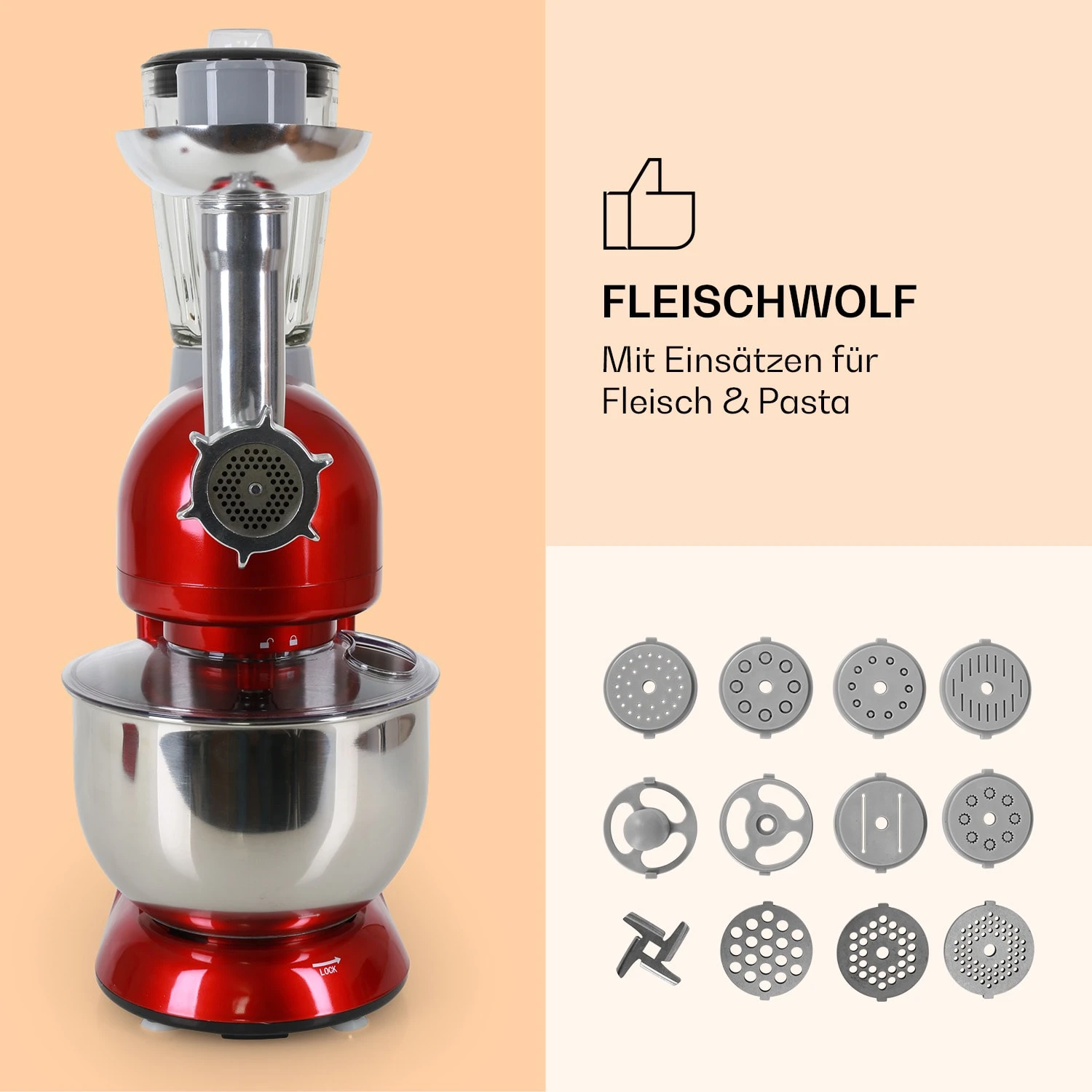 Lucia Küchenmaschine 3-in-1 2000 W / 2,7 PS 5 Ltr Edelstahl BPA-frei 7 Lucia Küchenmaschine 3-in-1 2000 W / 2,7 PS 5 Ltr Edelstahl BPA-frei – Bild 5