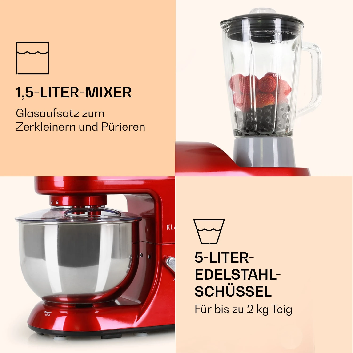 Lucia Küchenmaschine 3-in-1 2000 W / 2,7 PS 5 Ltr Edelstahl BPA-frei 8 Lucia Küchenmaschine 3-in-1 2000 W / 2,7 PS 5 Ltr Edelstahl BPA-frei – Bild 6