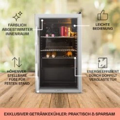 Beersafe XXL Kühlschrank 80 Liter 3 Böden Panoramaglastür Edelstahl -Klarstein Verkaufsgeschäft 10027673 DE 0005 usp