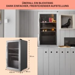 Beersafe XXL Kühlschrank 80 Liter 3 Böden Panoramaglastür Edelstahl -Klarstein Verkaufsgeschäft 10027673 DE 0006 usp