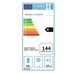 Frosty Mini-Kühlschrank 10 Liter 65W Klasse B Schwarz -Klarstein Verkaufsgeschäft 10029407 energy label