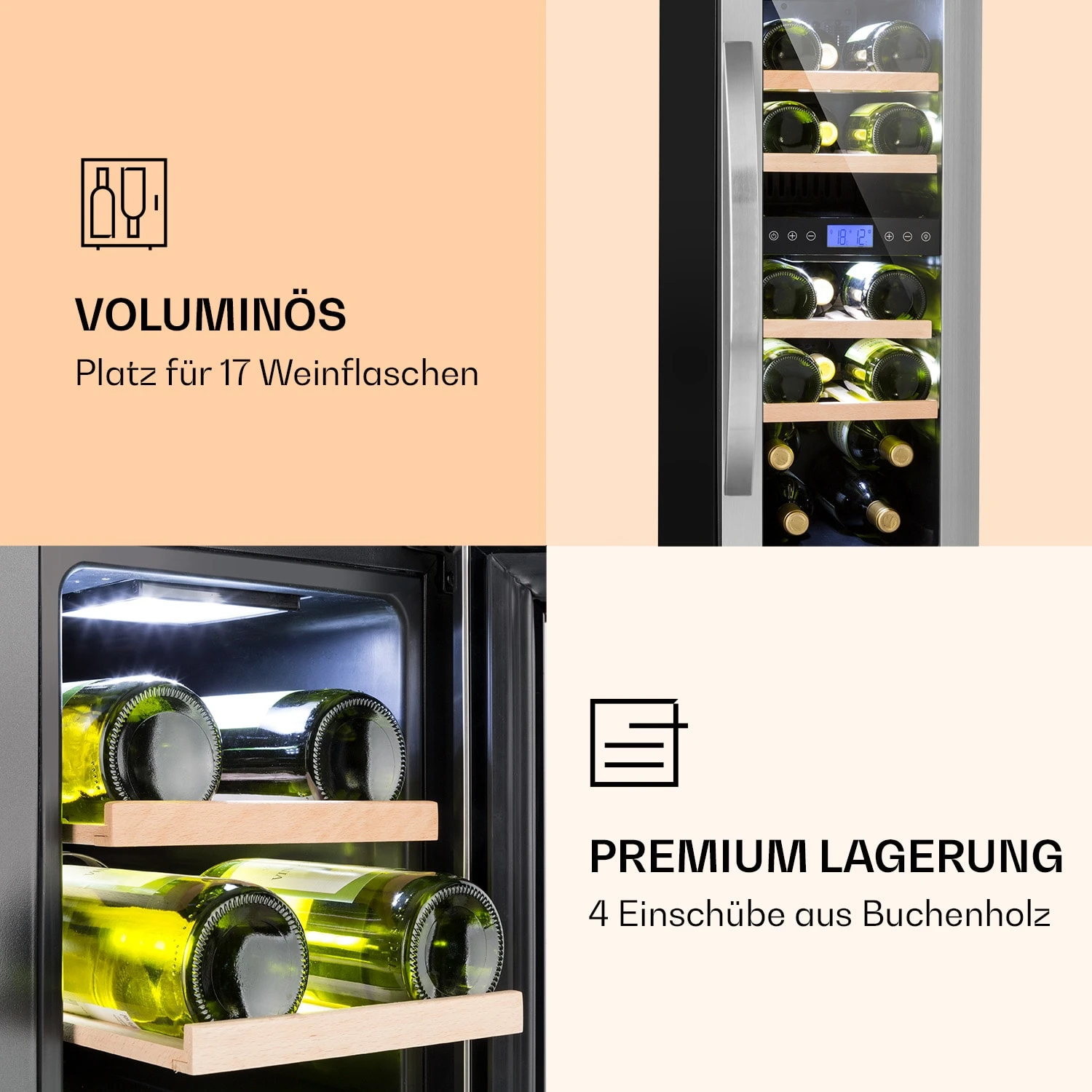 Vinovilla 17 Built-In Duo Weinkühlschrank 2 Zonen 53l 17 Fl. Glastür 8 Vinovilla 17 Built-In Duo Weinkühlschrank 2 Zonen 53l 17 Fl. Glastür – Bild 6