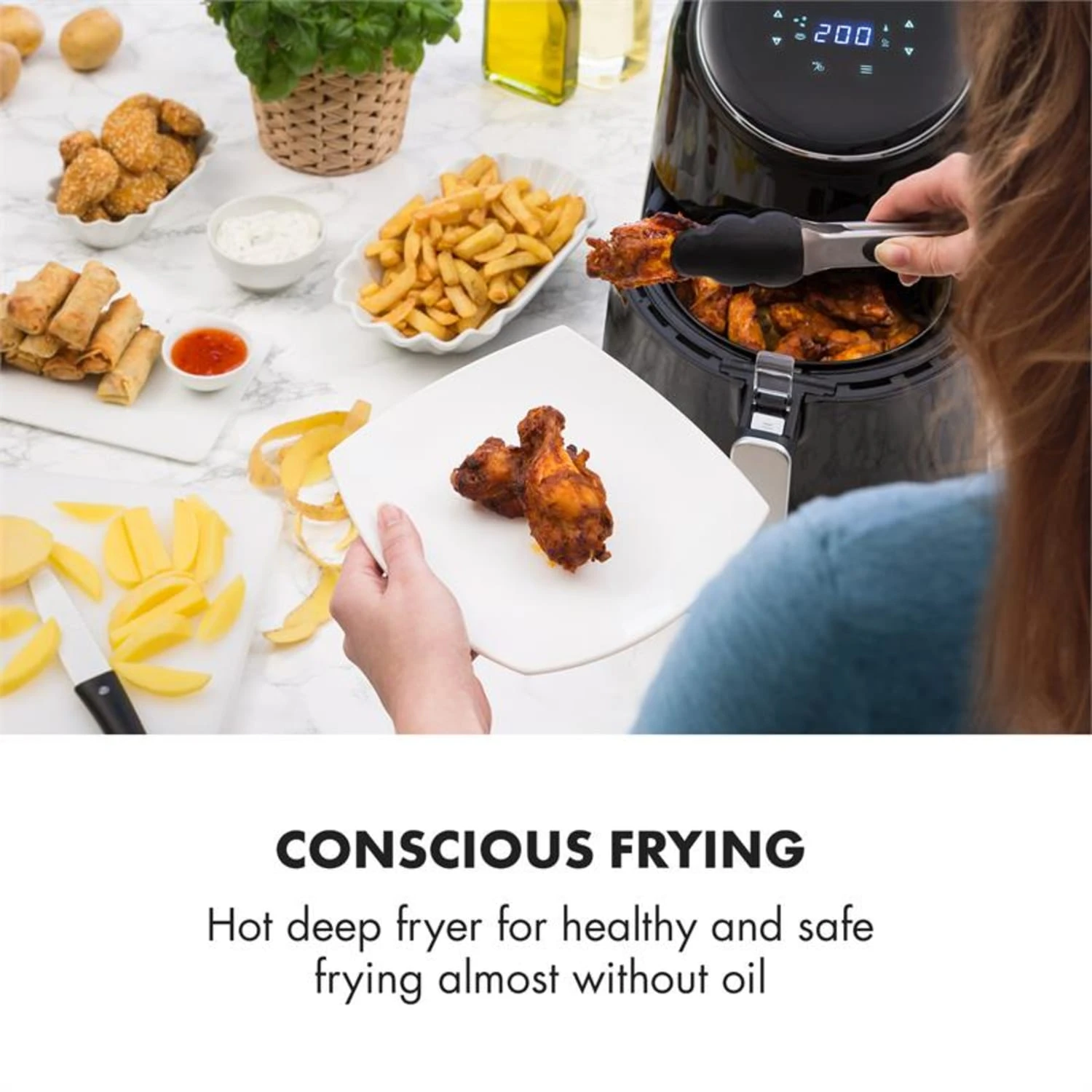 AirVital Heißluftfritteuse 1300W 2,5l CeraPlus-Antihaft Touch Schwarz 4 AirVital Heißluftfritteuse 1300W 2,5l CeraPlus-Antihaft Touch Schwarz – Bild 2