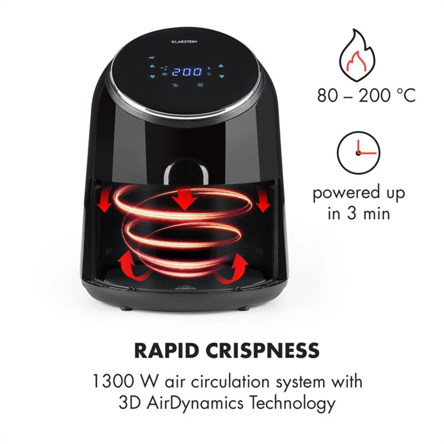 AirVital Heißluftfritteuse 1300W 2,5l CeraPlus-Antihaft Touch Schwarz 6 AirVital Heißluftfritteuse 1300W 2,5l CeraPlus-Antihaft Touch Schwarz – Bild 4