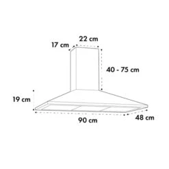 Zugspitze 90 Dunstabzugshaube Wandanbau 65W 330m³/h LED -Klarstein Verkaufsgeschäft 10032682 yy 0007 dimensions