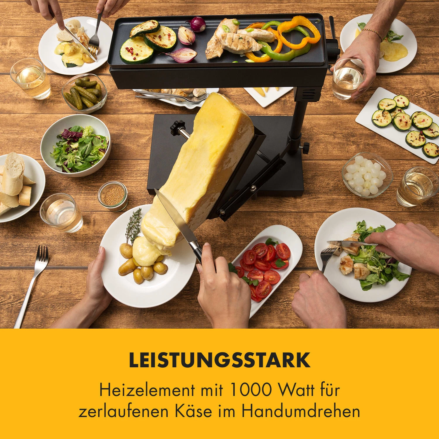 Appenzell Peak Raclette Mit Grill 1000W Thermostatschalter Schwarz 4 Appenzell Peak Raclette Mit Grill 1000W Thermostatschalter Schwarz – Bild 2