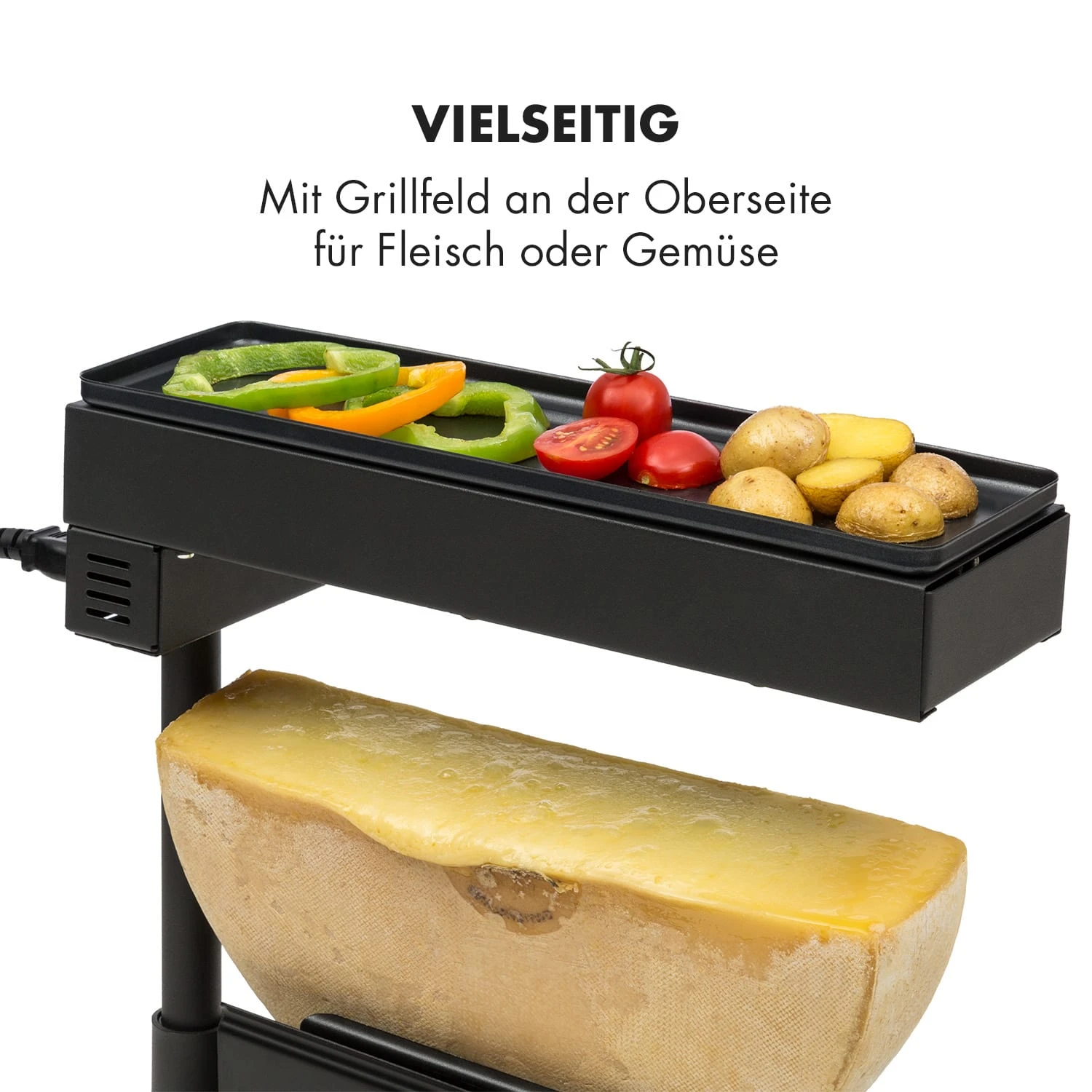 Appenzell Peak Raclette Mit Grill 1000W Thermostatschalter Schwarz 6 Appenzell Peak Raclette Mit Grill 1000W Thermostatschalter Schwarz – Bild 4