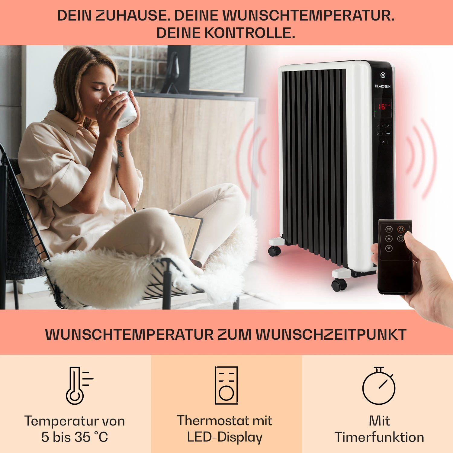 Thermaxx 2500 Ölradiator 2500W 5-35° C 24h-Timer Weiß/schwarz 5 Thermaxx 2500 Ölradiator 2500W 5-35° C 24h-Timer Weiß/schwarz – Bild 3