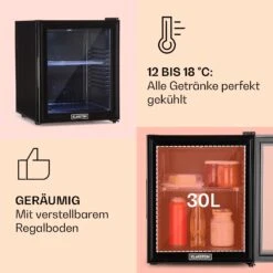 Brooklyn 32 Mini-Kühlschrank Glastür LED Ablage -Klarstein Verkaufsgeschäft 10032779 de 0004 usp