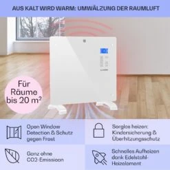 Norderney Konvektions-Heizgerät Thermostat Timer 1000W 20m² Weiß -Klarstein Verkaufsgeschäft 10032788 de 0004 usp