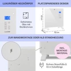 Norderney Konvektions-Heizgerät Thermostat Timer 1000W 20m² Weiß -Klarstein Verkaufsgeschäft 10032788 de 0006 usp