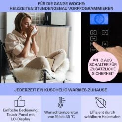 Norderney Konvektions-Heizgerät Thermostat Timer 2000W 30m² Schwarz -Klarstein Verkaufsgeschäft 10032789 de 0003 usp