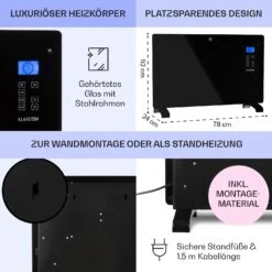 Norderney Konvektions-Heizgerät Thermostat Timer 2000W 30m² Schwarz -Klarstein Verkaufsgeschäft 10032789 de 0006 usp