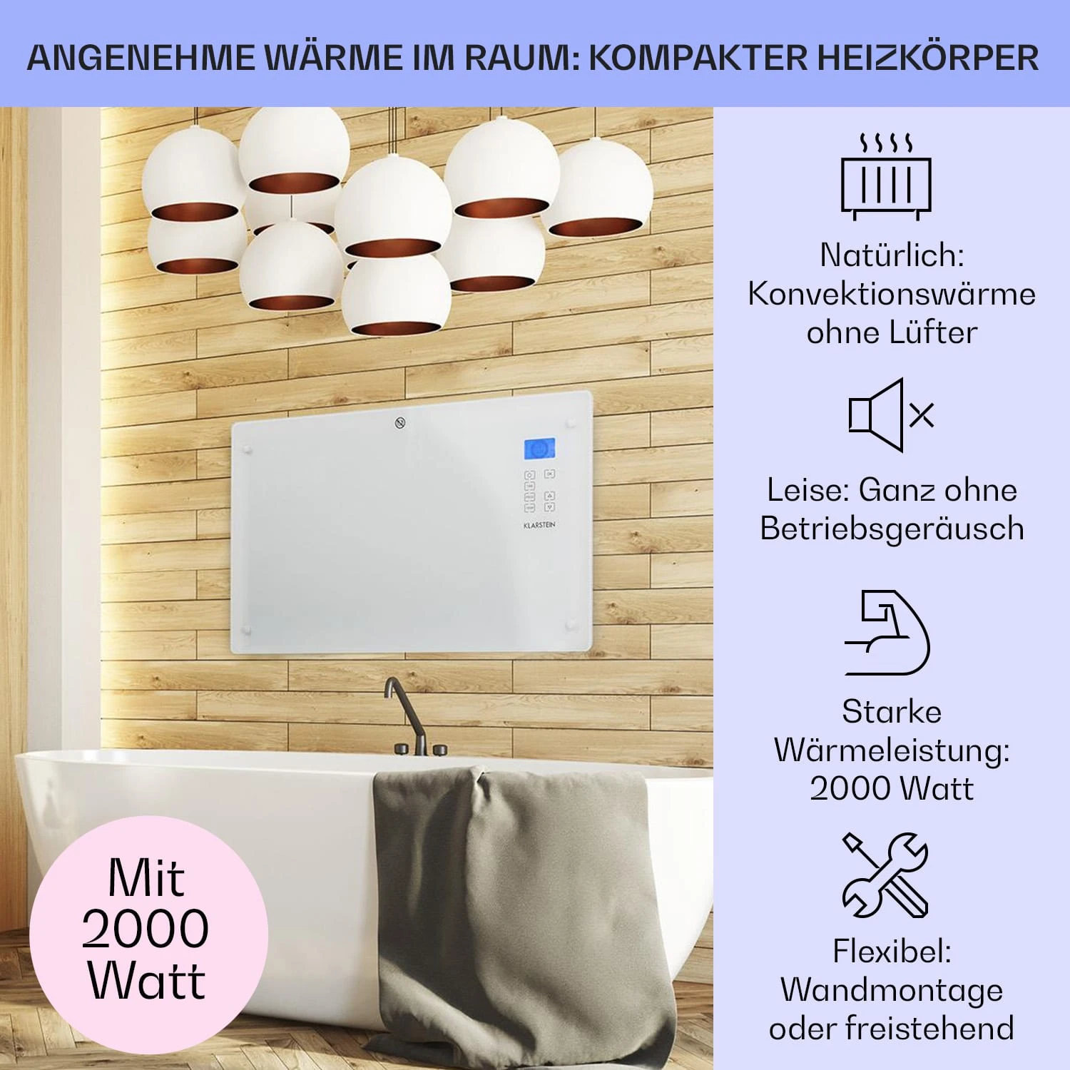 Norderney Konvektions-Heizgerät Thermostat Timer 2000W 30m² Weiß 4 Norderney Konvektions-Heizgerät Thermostat Timer 2000W 30m² Weiß – Bild 2