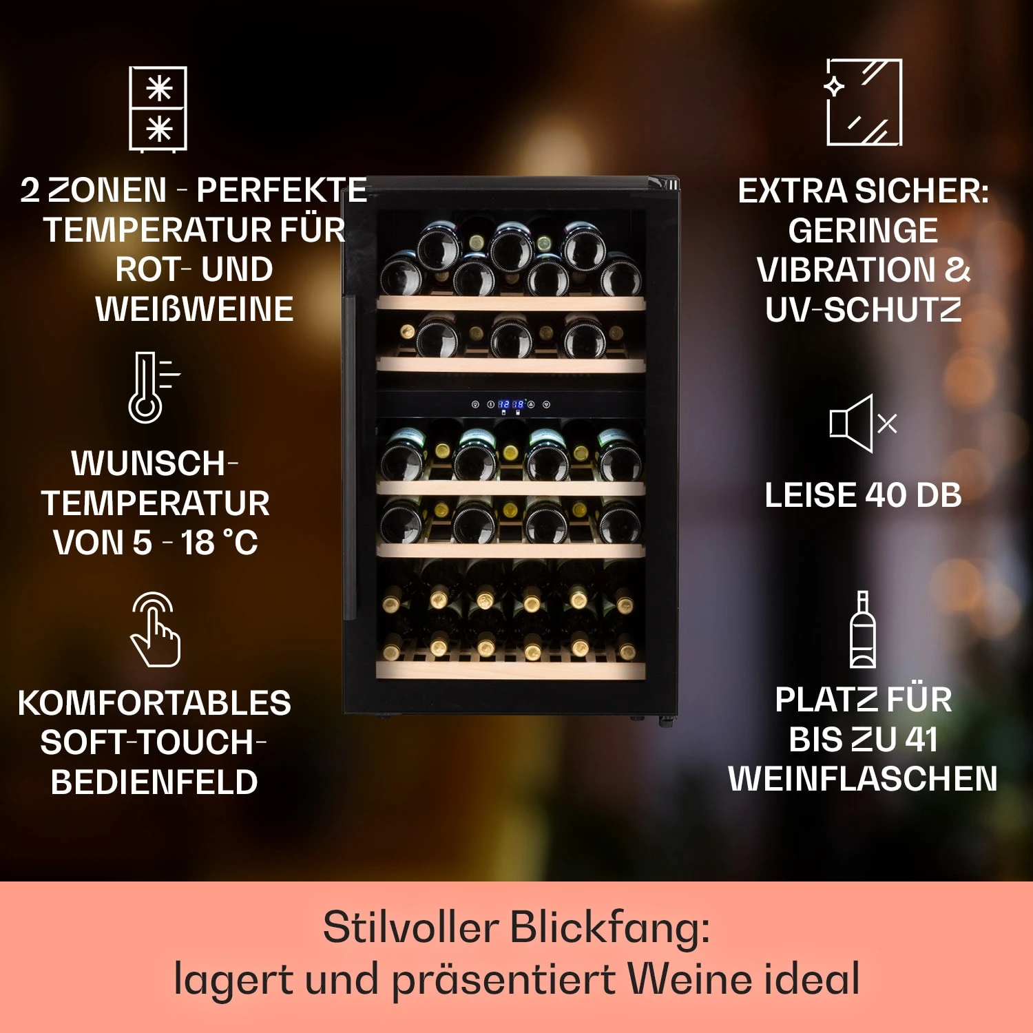Barossa 40 Duo Weinkühlschrank 2 Zonen 41 Flaschen Glastür Touch LED 4 Barossa 40 Duo Weinkühlschrank 2 Zonen 41 Flaschen Glastür Touch LED – Bild 2