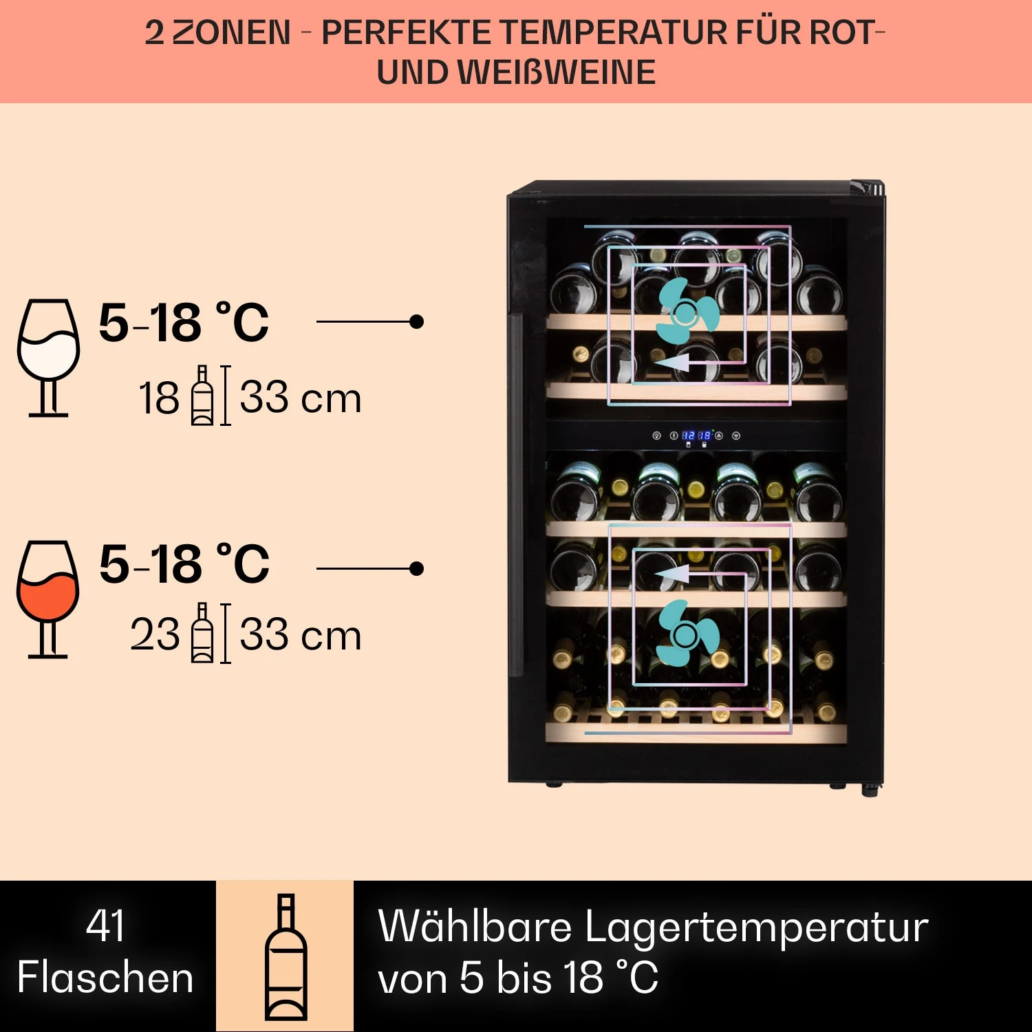 Barossa 40 Duo Weinkühlschrank 2 Zonen 41 Flaschen Glastür Touch LED 5 Barossa 40 Duo Weinkühlschrank 2 Zonen 41 Flaschen Glastür Touch LED – Bild 3