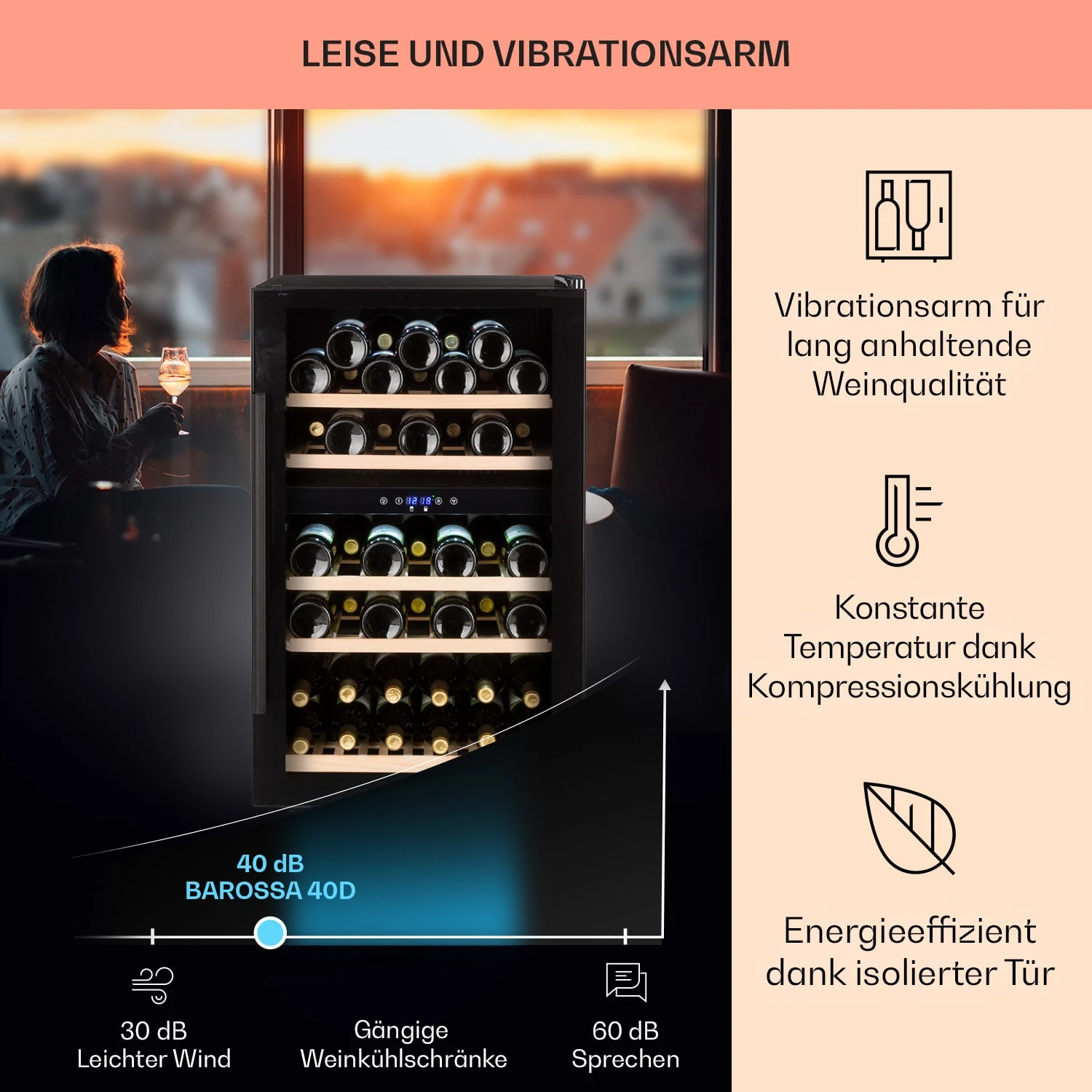 Barossa 40 Duo Weinkühlschrank 2 Zonen 41 Flaschen Glastür Touch LED 6 Barossa 40 Duo Weinkühlschrank 2 Zonen 41 Flaschen Glastür Touch LED – Bild 4