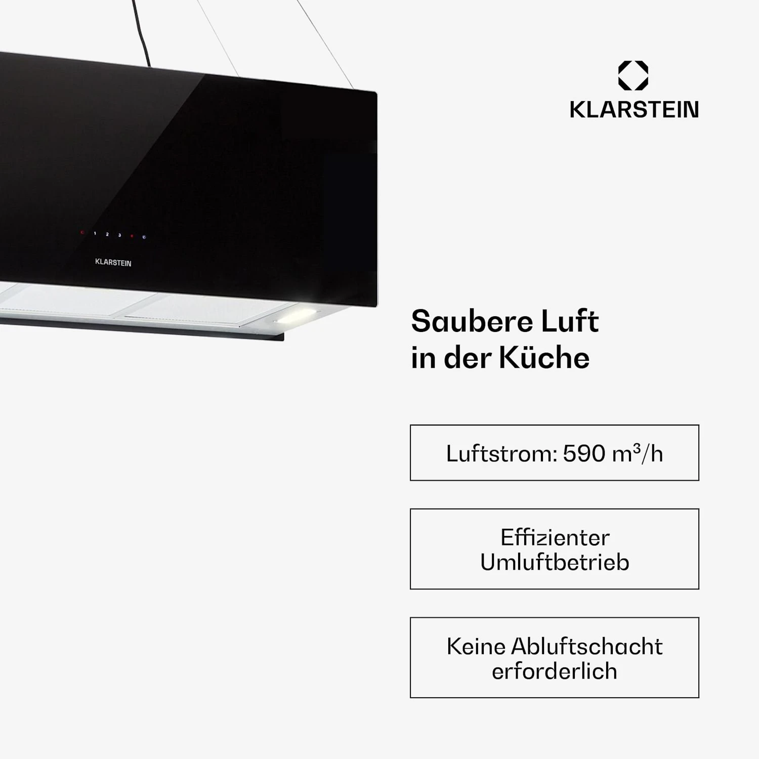 Kronleuchter XL Inselabzugshaube 90cm Umluft 590m³/h LED Touch Schwarz 5 Kronleuchter XL Inselabzugshaube 90cm Umluft 590m³/h LED Touch Schwarz – Bild 3
