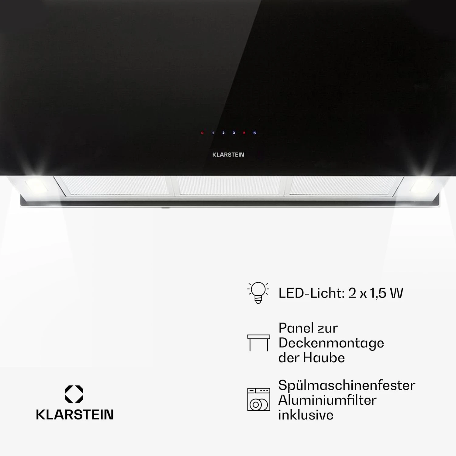 Kronleuchter XL Inselabzugshaube 90cm Umluft 590m³/h LED Touch Schwarz 8 Kronleuchter XL Inselabzugshaube 90cm Umluft 590m³/h LED Touch Schwarz – Bild 6