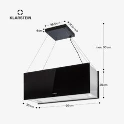 Kronleuchter XL Inselabzugshaube 90cm Umluft 590m³/h LED Touch Schwarz 18 Kronleuchter XL Inselabzugshaube 90cm Umluft 590m³/h LED Touch Schwarz -Klarstein Verkaufsgeschäft 10033108 yy 0011 dimensions