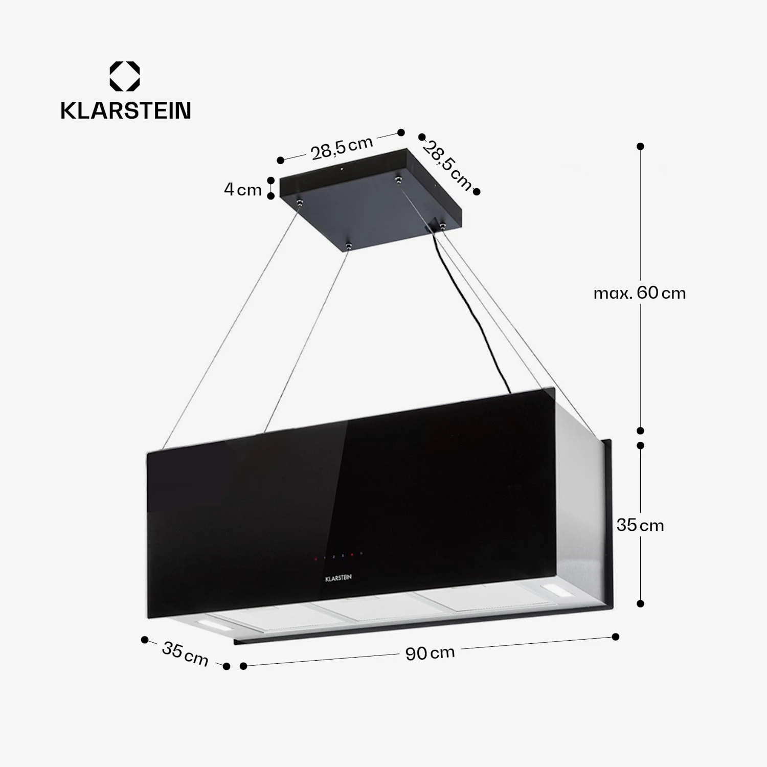 Kronleuchter XL Inselabzugshaube 90cm Umluft 590m³/h LED Touch Schwarz 10 Kronleuchter XL Inselabzugshaube 90cm Umluft 590m³/h LED Touch Schwarz – Bild 8