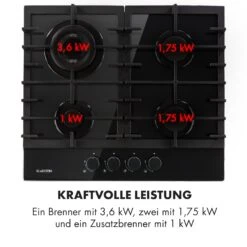 Ignito 4 Zonen Gaskochfeld 4-flammig Sabaf-Brenner Glaskeramik Schwarz -Klarstein Verkaufsgeschäft 10033132 de 0006 logo