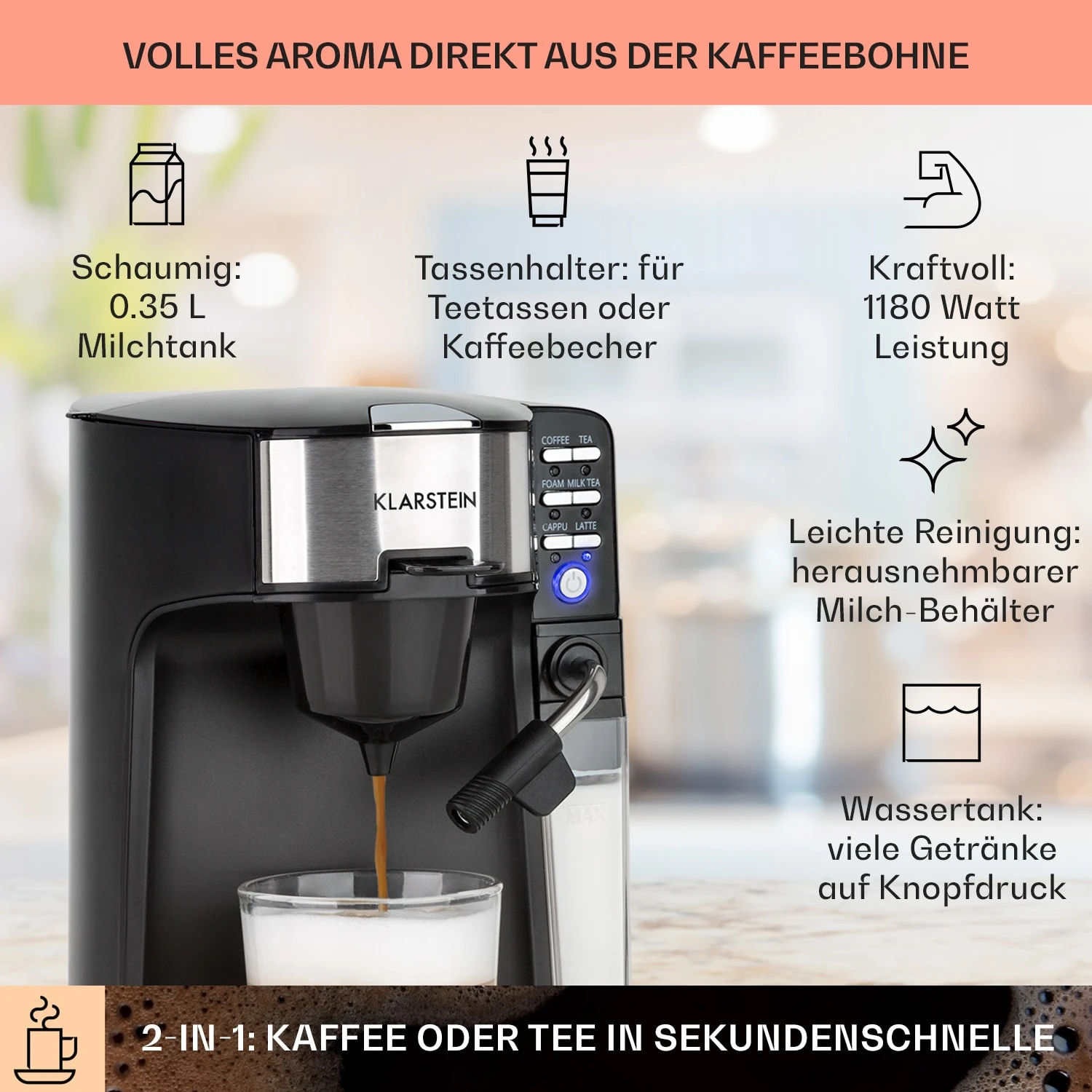 Baristomat 2-in-1-Heißgetränkeautomat Kaffee Tee Milchschaum 4 Baristomat 2-in-1-Heißgetränkeautomat Kaffee Tee Milchschaum – Bild 2