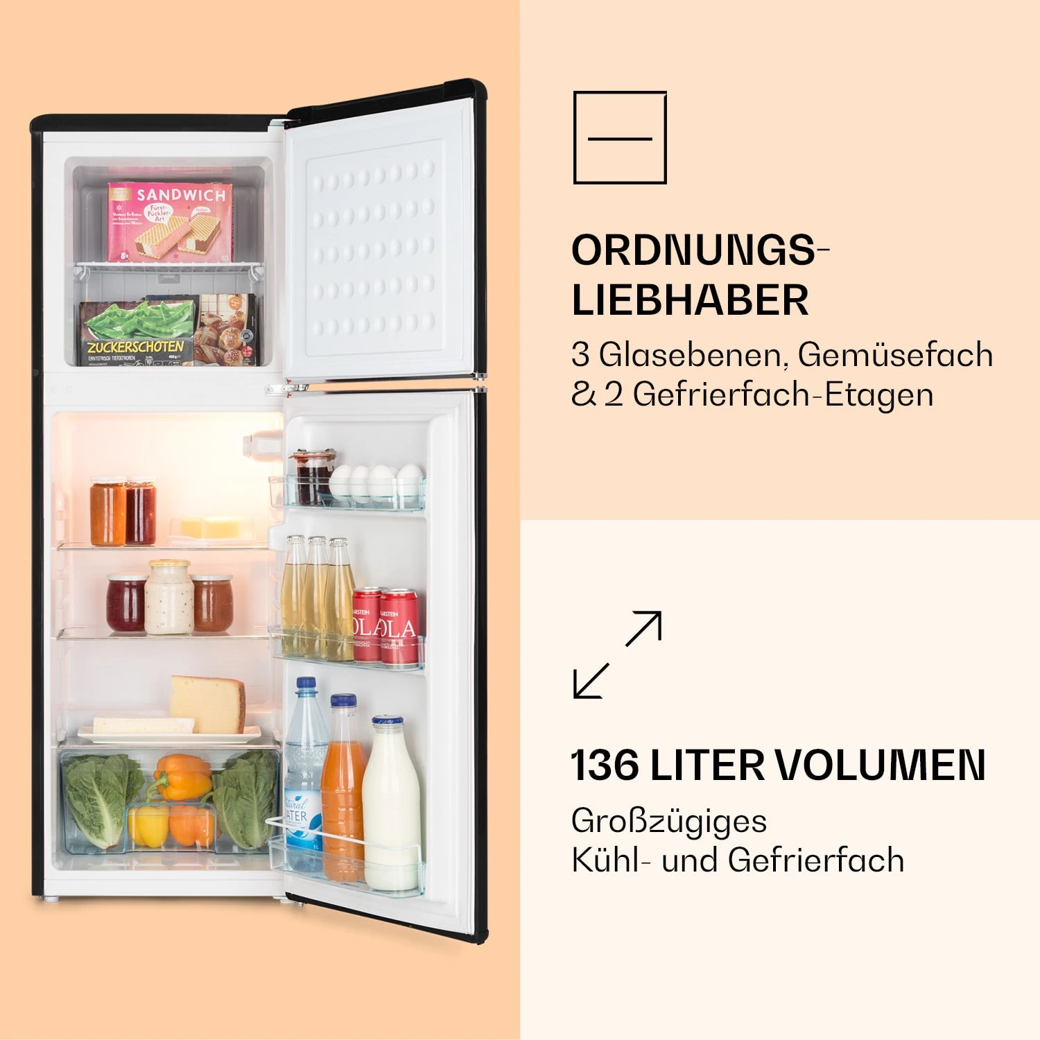 Audrey Kühl- & Gefrierkombination 97l/39l Retro-Look 2 Böden 5 Audrey Kühl- & Gefrierkombination 97l/39l Retro-Look 2 Böden – Bild 3