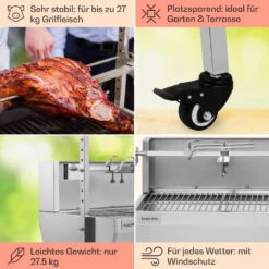 Sauenland Pro Spanferkelgrill Drehspieß 13W 4 Rollen Edelstahl 13 Sauenland Pro Spanferkelgrill Drehspieß 13W 4 Rollen Edelstahl -Klarstein Verkaufsgeschäft 10033566 de 0005 usp