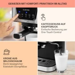 Arabica Espressomaschine 1050W 15 Bar 1,5l Touch-Bedienfeld Edelstahl -Klarstein Verkaufsgeschäft 10033729 de 0003 usp
