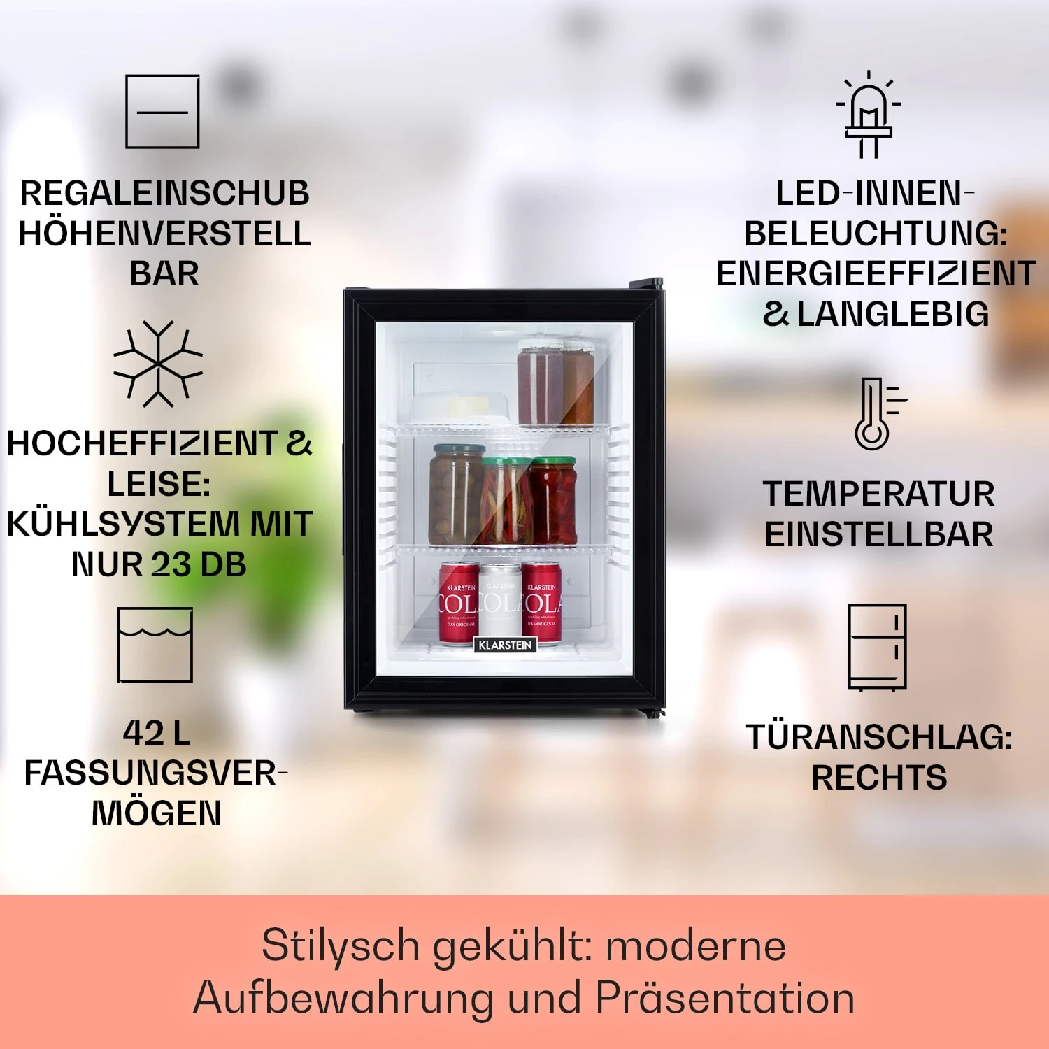Brooklyn 42 Mini-Kühlschrank Glastür LED Ablage 4 Brooklyn 42 Mini-Kühlschrank Glastür LED Ablage – Bild 2