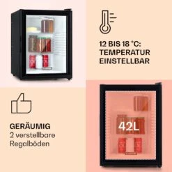 Brooklyn 42 Mini-Kühlschrank Glastür LED Ablage 13 Brooklyn 42 Mini-Kühlschrank Glastür LED Ablage -Klarstein Verkaufsgeschäft 10033821 de 0004 usp