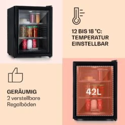 Brooklyn 42 Mini-Kühlschrank Glastür LED Ablage -Klarstein Verkaufsgeschäft 10033822 de 0004 usp