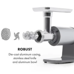 Mett Max Elektrischer Fleischwolf 600W Kupfermotor Aluminium 14 Mett Max Elektrischer Fleischwolf 600W Kupfermotor Aluminium -Klarstein Verkaufsgeschäft 10034244 yy 0005 logo Klarstein Mett Max elektrischer Fleischwolf grau
