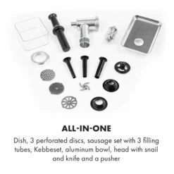 Mett Max Elektrischer Fleischwolf 600W Kupfermotor Aluminium 15 Mett Max Elektrischer Fleischwolf 600W Kupfermotor Aluminium -Klarstein Verkaufsgeschäft 10034244 yy 0006 logo Klarstein Mett Max elektrischer Fleischwolf grau