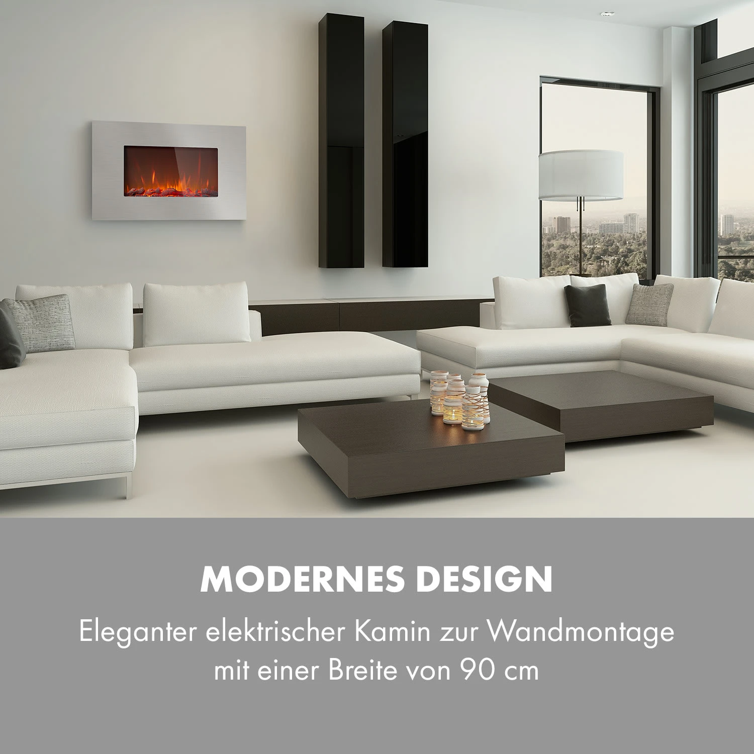 Lausanne Luxe Elektrischer Kamin 2000W 2 Heizstufen 90 Cm Edelstahl 4 Lausanne Luxe Elektrischer Kamin 2000W 2 Heizstufen 90 Cm Edelstahl – Bild 2