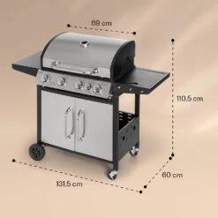 Tomahawk Gasgrill 4x3,6 KW + 2,7 KW Brenner 66x43,5 Cm Grill Edelstahl -Klarstein Verkaufsgeschäft 10034710 yy 0008 dimensions