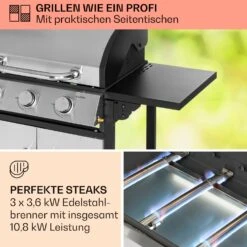 Tomahawk Gasgrill 3 X 3,6 KW Brenner 60 X 43,5 Cm Grill Edelstahl -Klarstein Verkaufsgeschäft 10034711 de 0003 usp