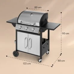 Tomahawk Gasgrill 3 X 3,6 KW Brenner 60 X 43,5 Cm Grill Edelstahl -Klarstein Verkaufsgeschäft 10034711 yy 0007 dimensions