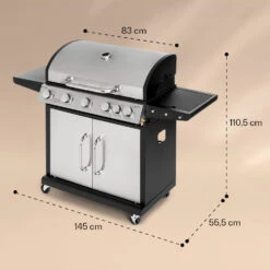 Tomahawk Gasgrill 5x3,6 KW + 2,7 KW Brenner 80x43,5 Cm Grill Edelstahl -Klarstein Verkaufsgeschäft 10034712 yy 0007 dimensions