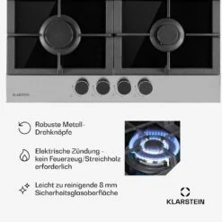 Alchemist 4 Zonen Gaskochfeld Aluminium-Brenner Glaskeramik Schwarz -Klarstein Verkaufsgeschäft 10034969 de 0005 usp
