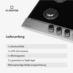 Alchemist 4 Zonen Gaskochfeld Aluminium-Brenner Glaskeramik Schwarz -Klarstein Verkaufsgeschäft 10034969 de 0006 usp