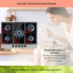 Alchemist 5 Zonen Gaskochfeld Aluminium-Brenner Glaskeramik Schwarz -Klarstein Verkaufsgeschäft 10034970 de 0003 usp