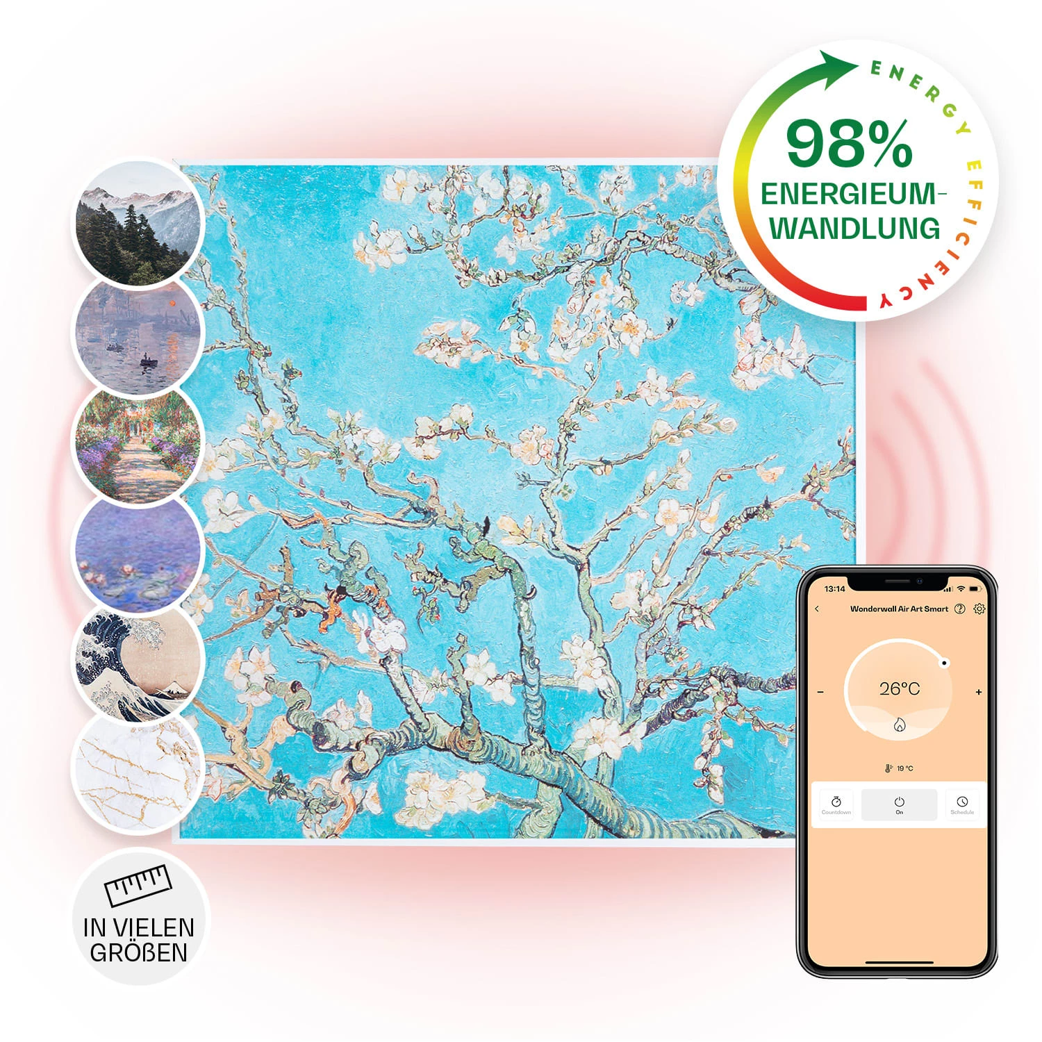Wonderwall Air Art Smart Infrarotheizung 60x60cm 350W Wandinstallation App-Steuerung Mandelblüten 3 Wonderwall Air Art Smart Infrarotheizung 60x60cm 350W Wandinstallation App-Steuerung Mandelblüten