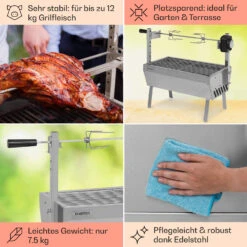 Sauenland Mini Rotisserie-Grill Drehspieß 4W 12kg Max. Edelstahl -Klarstein Verkaufsgeschäft 10035371 de 0005 usp