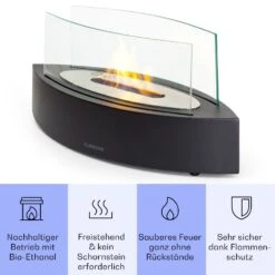 Phantasma Curve Ethanol-Kamin Rauch- & Geruchlos Edelstahl-Brenner Sicherheitsglas -Klarstein Verkaufsgeschäft 10035457 de 0003 usp