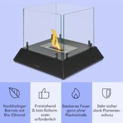 Phantasma Cubo Ethanol-Kamin Rauch- & Geruchlos Edelstahl-Brenner Sicherheitsglas -Klarstein Verkaufsgeschäft 10035458 de 0003 usp
