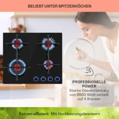 Illuminosa 4 Gaskochfeld 4-flammig Sabaf-Brenner Glaskeramik -Klarstein Verkaufsgeschäft 10035464 de 0003 usp