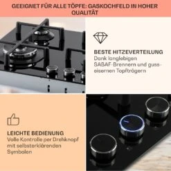 Illuminosa 4 Gaskochfeld 4-flammig Sabaf-Brenner Glaskeramik -Klarstein Verkaufsgeschäft 10035464 de 0004 usp