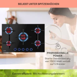 Illuminosa 5 Gaskochfeld 5-flammig Sabaf-Brenner Glaskeramik -Klarstein Verkaufsgeschäft 10035465 de 0003 usp
